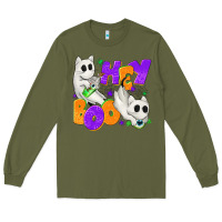 Army Green Hey Boo with Ghost Cats Long Sleeve Tee - texasbilliewilder