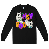 Black Hey Boo with Ghost Cats Long Sleeve Tee - texasbilliewilder