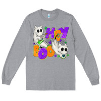 Heather Grey Hey Boo with Ghost Cats Long Sleeve Tee - texasbilliewilder