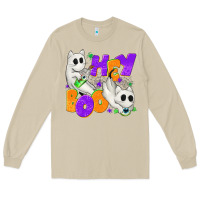 Mushroom Hey Boo with Ghost Cats Long Sleeve Tee - texasbilliewilder