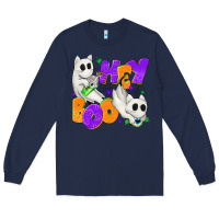 Navy Hey Boo with Ghost Cats Long Sleeve Tee - texasbilliewilder
