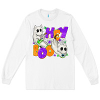 White Hey Boo with Ghost Cats Long Sleeve Tee - texasbilliewilder