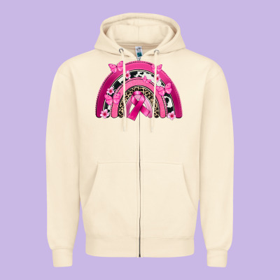 Breast Cancer Rainbow Zipper Hoodie Designed By Fadigitalartstudio