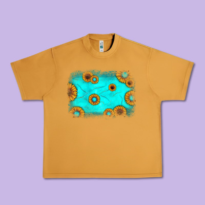 Turquoise Gemstone Sunflower Background Urban Heavy Tee Designed By Jahusdesignshop