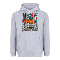 Heather Grey merry christmas simmental cow Heavyweight Hoodie - FaDigitalArtStudio