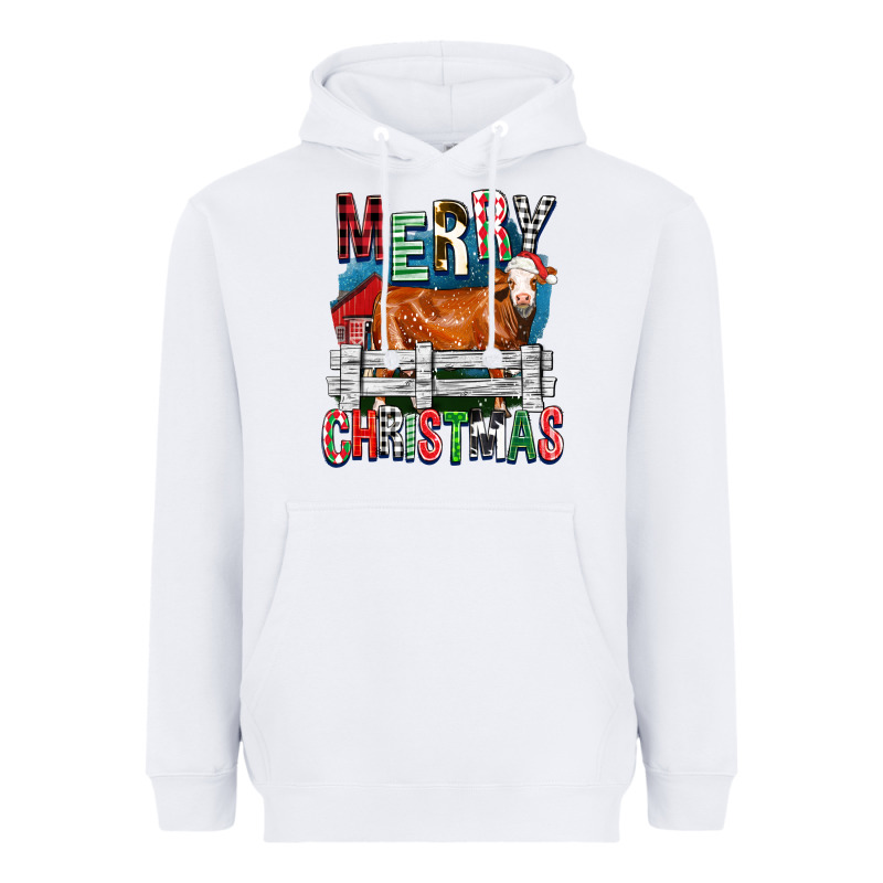Merry Christmas Simmental Cow Heavyweight Hoodie by FaDigitalArtStudio | Teevron