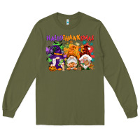 Army Green Hallothanksmas gnomes Long Sleeve Tee - NancyCooperArtShop