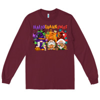 Burgundy Hallothanksmas gnomes Long Sleeve Tee - NancyCooperArtShop