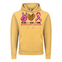 Vintage Mustard Peace Love Cure Breast Cancer Vintage Hoodie - RanaPortraitStore
