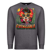 Charcoal Heather chingona sugar skull Premium Sweatshirt - BundleAndBundleShop