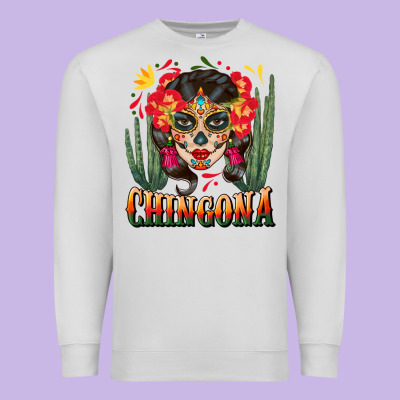 Chingona Sugar Skull Premium Sweatshirt Designed By Bundleandbundleshop