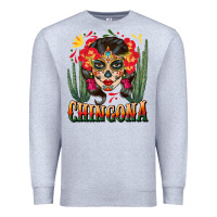 Heather Grey chingona sugar skull Premium Sweatshirt - BundleAndBundleShop