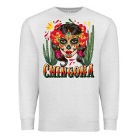 Oatmeal Heather chingona sugar skull Premium Sweatshirt - BundleAndBundleShop