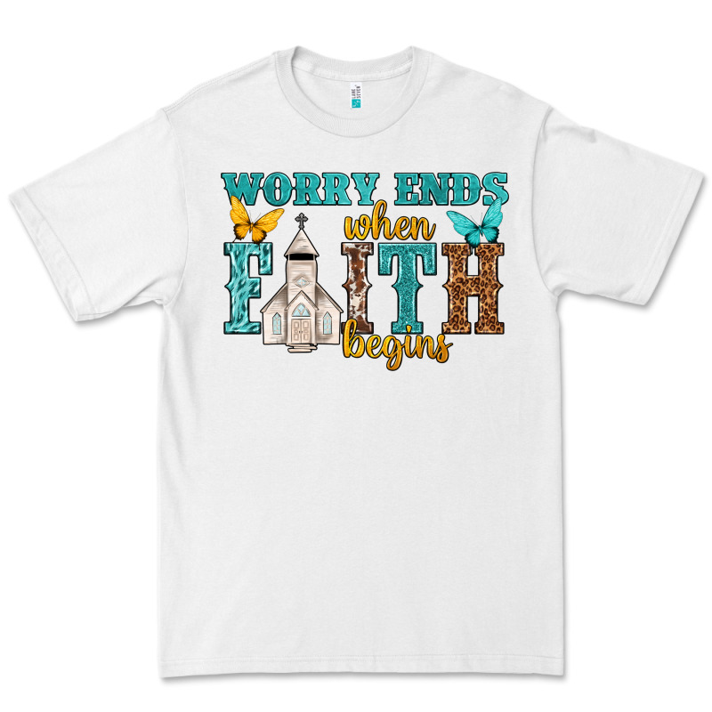 Worry Ends When Faith Begins Premium Tee by NancyCooperArtShop | Teevron
