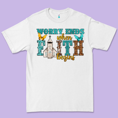 Worry Ends When Faith Begins Premium Tee Designed By Nancycooperartshop