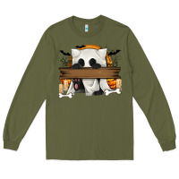 Army Green Personalized Halloween Ghost Cat Long Sleeve Tee - texasbilliewilder