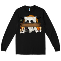 Black Personalized Halloween Ghost Cat Long Sleeve Tee - texasbilliewilder
