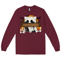 Burgundy Personalized Halloween Ghost Cat Long Sleeve Tee - texasbilliewilder