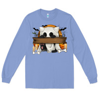 Colony Blue Personalized Halloween Ghost Cat Long Sleeve Tee - texasbilliewilder