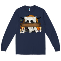 Navy Personalized Halloween Ghost Cat Long Sleeve Tee - texasbilliewilder