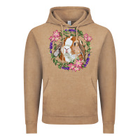 Vintage Coffee Bunny Face With Floral Wreath Vintage Hoodie - RanaPortraitStore
