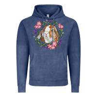 Vintage Denim Bunny Face With Floral Wreath Vintage Hoodie - RanaPortraitStore