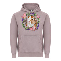Vintage Zinc Bunny Face With Floral Wreath Vintage Hoodie - RanaPortraitStore