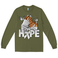 Army Green hope white ribbon lung cancer nails Long Sleeve Tee - NancyCooperArtShop