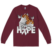 Burgundy hope white ribbon lung cancer nails Long Sleeve Tee - NancyCooperArtShop