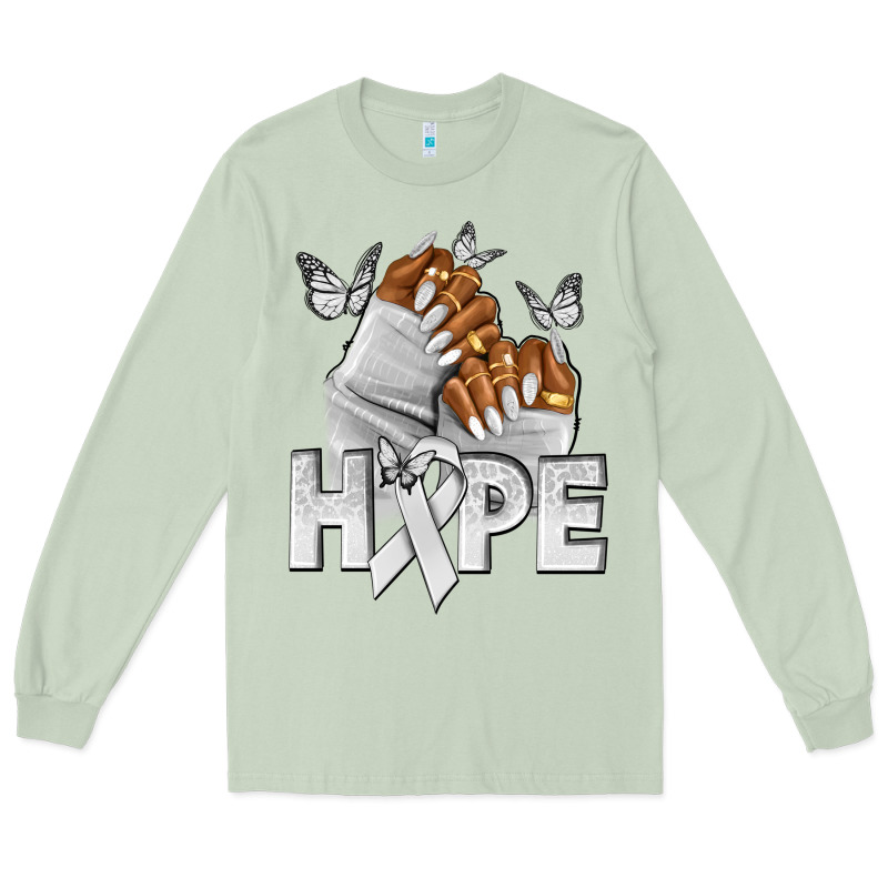 Hope White Ribbon Lung Cancer Nails Long Sleeve Tee by NancyCooperArtShop | Teevron