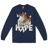 Navy hope white ribbon lung cancer nails Long Sleeve Tee - NancyCooperArtShop