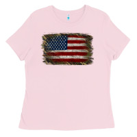 Bubblegum Pink Camouflage Usa Flag Background Ladies Tee - Jasminsmagicworld