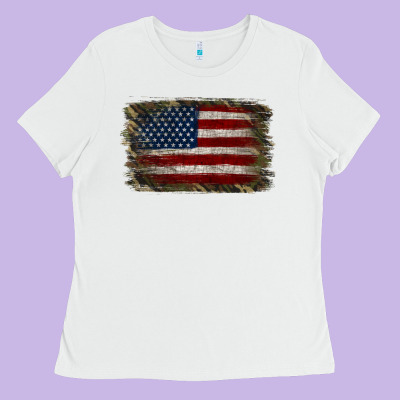 Camouflage Usa Flag Background Ladies Tee Designed By Jasminsmagicworld