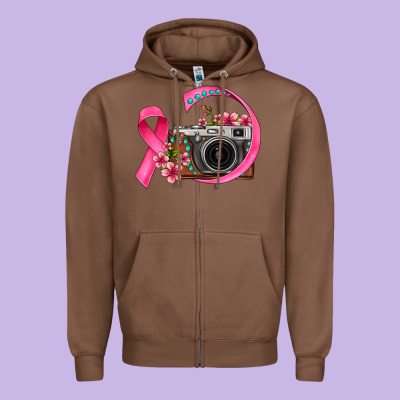Floral Cancer Ribbon Vintage Camera Zipper Hoodie Designed By Fadigitalartstudio