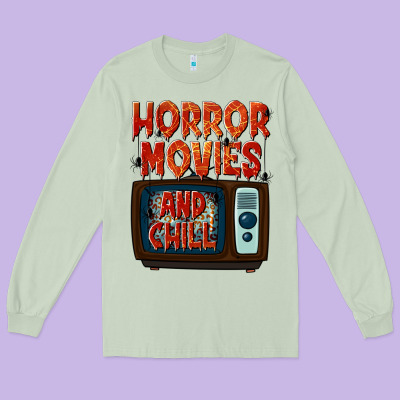 Horror Movies And Chill Long Sleeve Tee Designed By Texasbilliewilder
