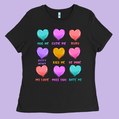 Valentine's Day Candy Hearts Ladies Tee Designed By Maliassmallbusiness
