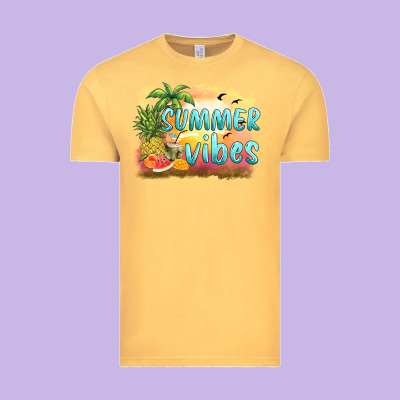 Summer Vibes Sunset And Fruits Vintage Tee Designed By Barkaloodesign