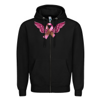 Black Breast Cancer ribbon with angel wings Zipper Hoodie - FaDigitalArtStudio