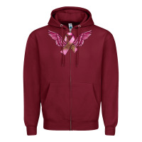Burgundy Breast Cancer ribbon with angel wings Zipper Hoodie - FaDigitalArtStudio