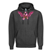 Breast Cancer Ribbon With Angel Wings Zipper Hoodie | Teevron
