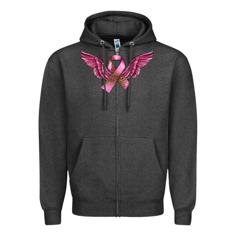 Breast Cancer Ribbon With Angel Wings Zipper Hoodie by FaDigitalArtStudio | Teevron