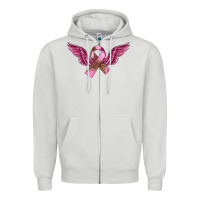 Dove Grey Breast Cancer ribbon with angel wings Zipper Hoodie - FaDigitalArtStudio