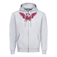 Heather Grey Breast Cancer ribbon with angel wings Zipper Hoodie - FaDigitalArtStudio