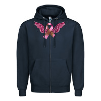 Navy Breast Cancer ribbon with angel wings Zipper Hoodie - FaDigitalArtStudio