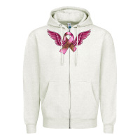 Oatmeal Heather Breast Cancer ribbon with angel wings Zipper Hoodie - FaDigitalArtStudio