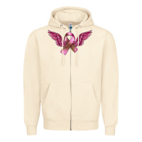 Sandshell Breast Cancer ribbon with angel wings Zipper Hoodie - FaDigitalArtStudio