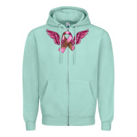 Seafoam Breast Cancer ribbon with angel wings Zipper Hoodie - FaDigitalArtStudio