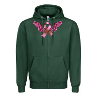 Sports Green Breast Cancer ribbon with angel wings Zipper Hoodie - FaDigitalArtStudio