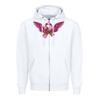 White Breast Cancer ribbon with angel wings Zipper Hoodie - FaDigitalArtStudio