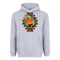 Heather Grey Aztec Symbol With Horse Heavyweight Hoodie - FaDigitalArtStudio